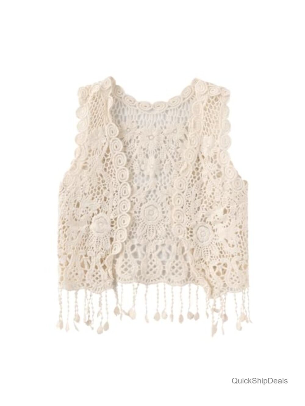 Girls Crochet Vest Cardigan Fringe V-Neck Sleeveless Cotton Boho